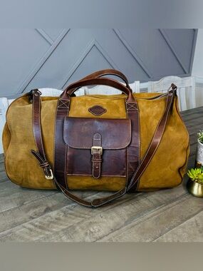 VTG Geno D'Lucca Large Suede Leather Duffle Bag Travel Weekender Luggage Brown